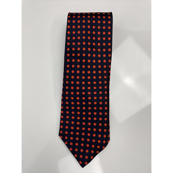 BURBERRY LONDON TIE Navy Blue Orange Polka Dot Classic Woven Silk Mens Necktie - Picture 2 of 6